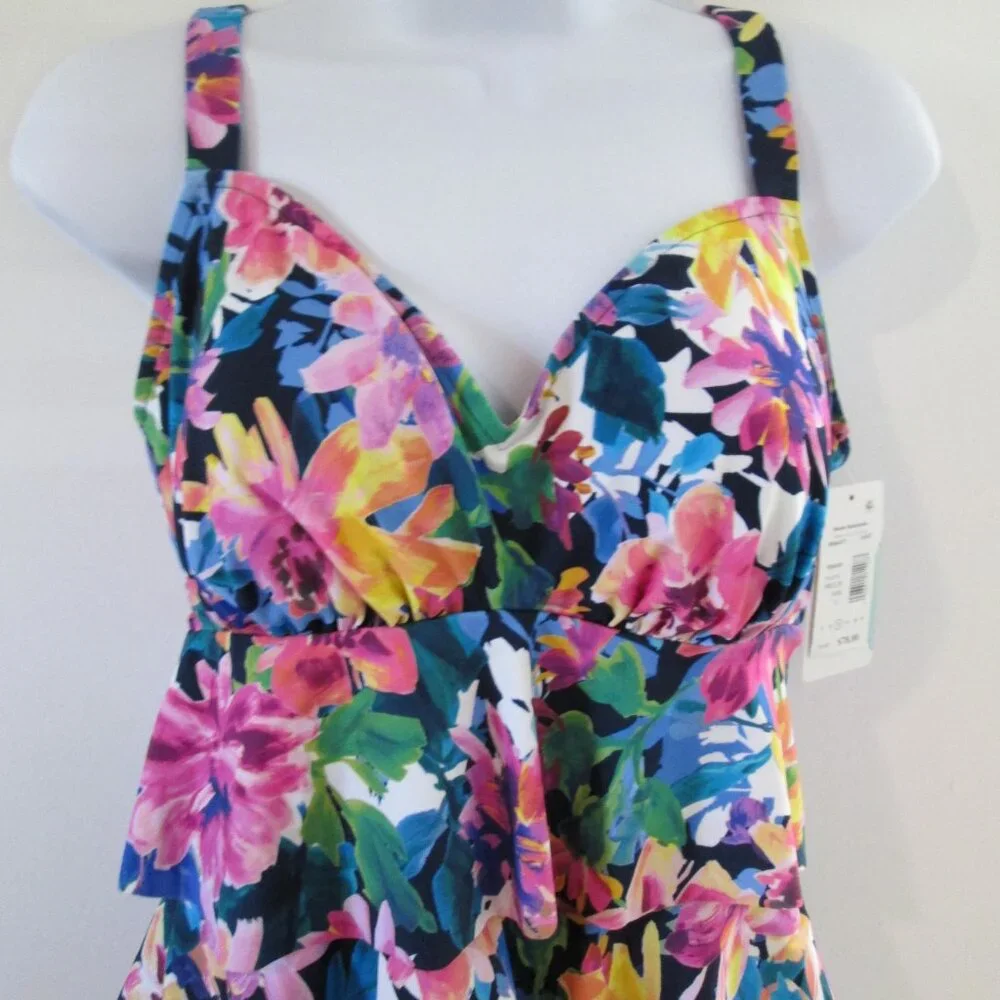 Swim Solutions Garden Swan Triple-Tiered Tankini NWT Sz 12 - Picture 5 of 11